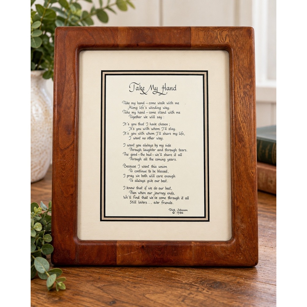 Vintage 1986 Take My Hand Wedding Love Poem Rhymes for Reasons Wood Framed Art